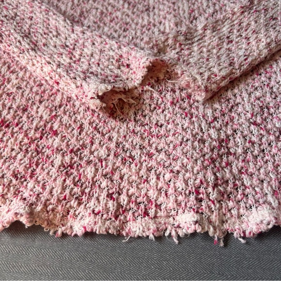 Free People Poppyseed Marled Knit Sheer Lace Back V Neck Pullover Sweater Sz L/G - Picture 8 of 13